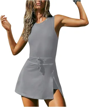Backless Skirt Sets Women Outfits Summer Trendy Sweatshirt Tunic Sleeveless Romper Maxi Elastic Slim Casual Tennis