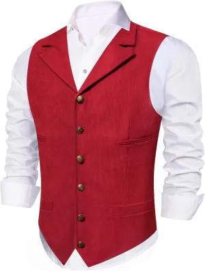 Barry.Wang Men's Corduroy Vest V-Neck Vintage Western Cowboy Waistcoat Sleeveless Jacket Slim Fit Casual Business Vests