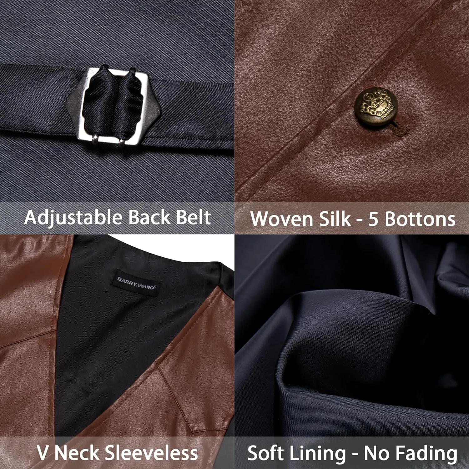 Barry.Wang Mens Leather Suit Vests Casual Western Cowboy Vest V-neck Jacket Lightweight Waistcoat