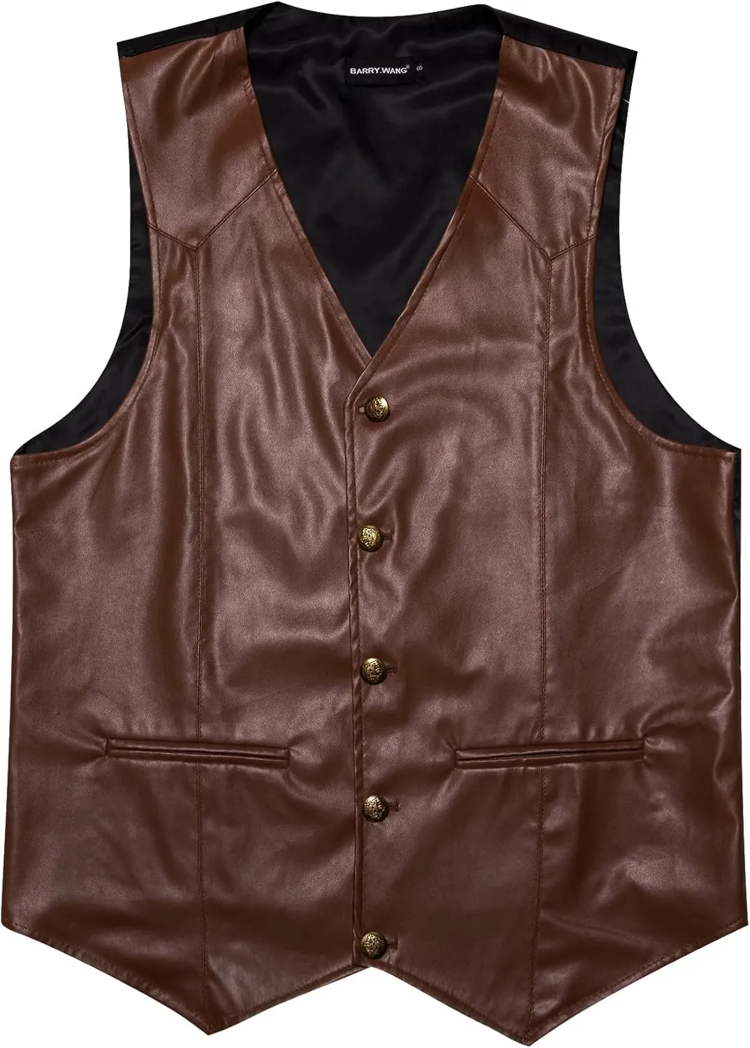Barry.Wang Mens Leather Suit Vests Casual Western Cowboy Vest V-neck Jacket Lightweight Waistcoat