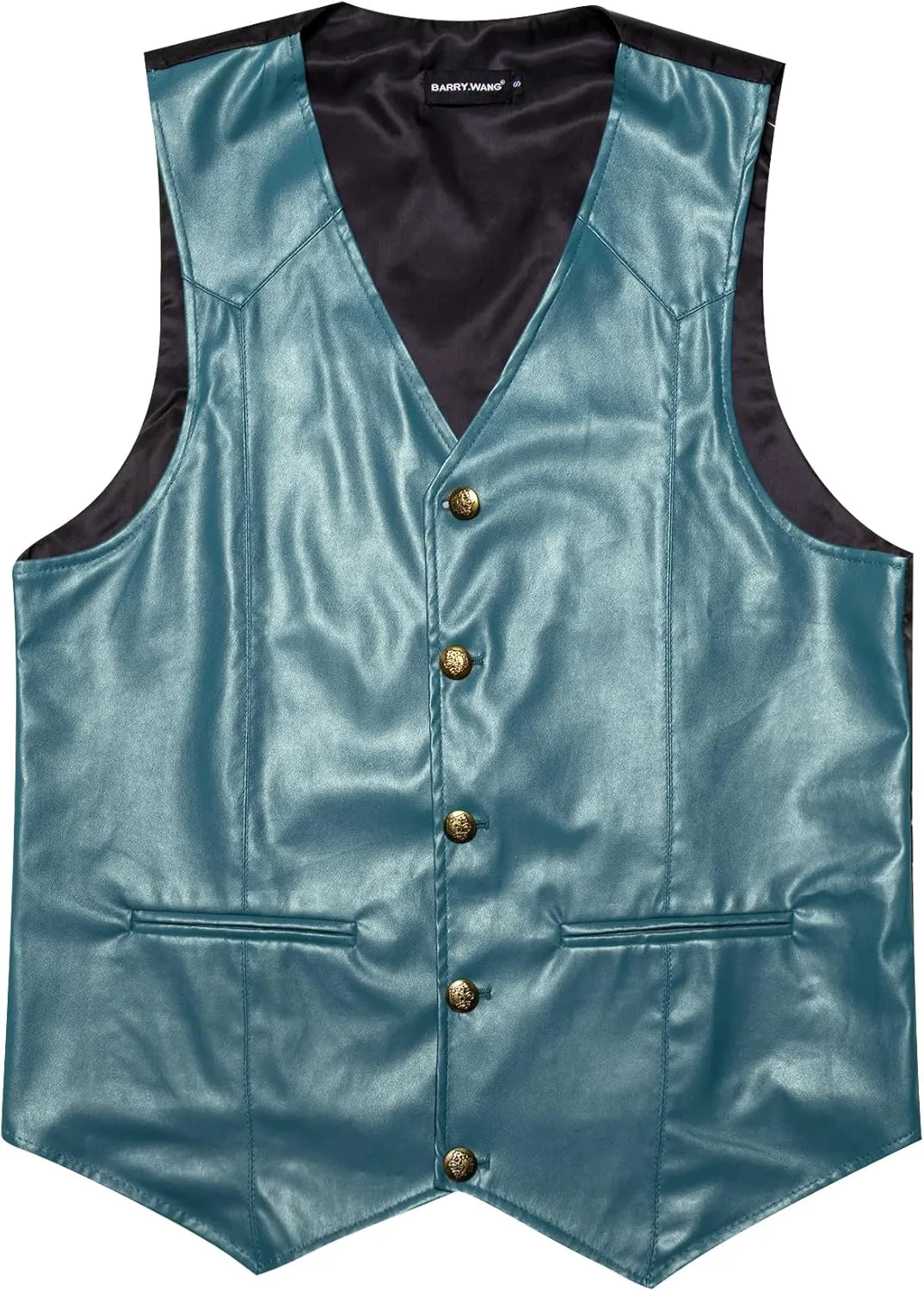 Barry.Wang Mens Leather Suit Vests Casual Western Cowboy Vest V-neck Jacket Lightweight Waistcoat