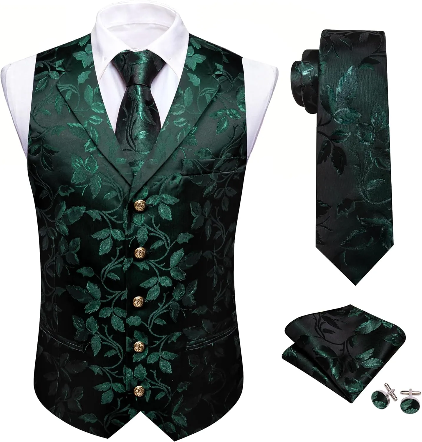Barry.Wang Mens Silk Lapel/Shawl Collar Vest Tie Sleeve Holder Set Formal/Casual Paisley Vests Wedding Tuxedo Waistcoat
