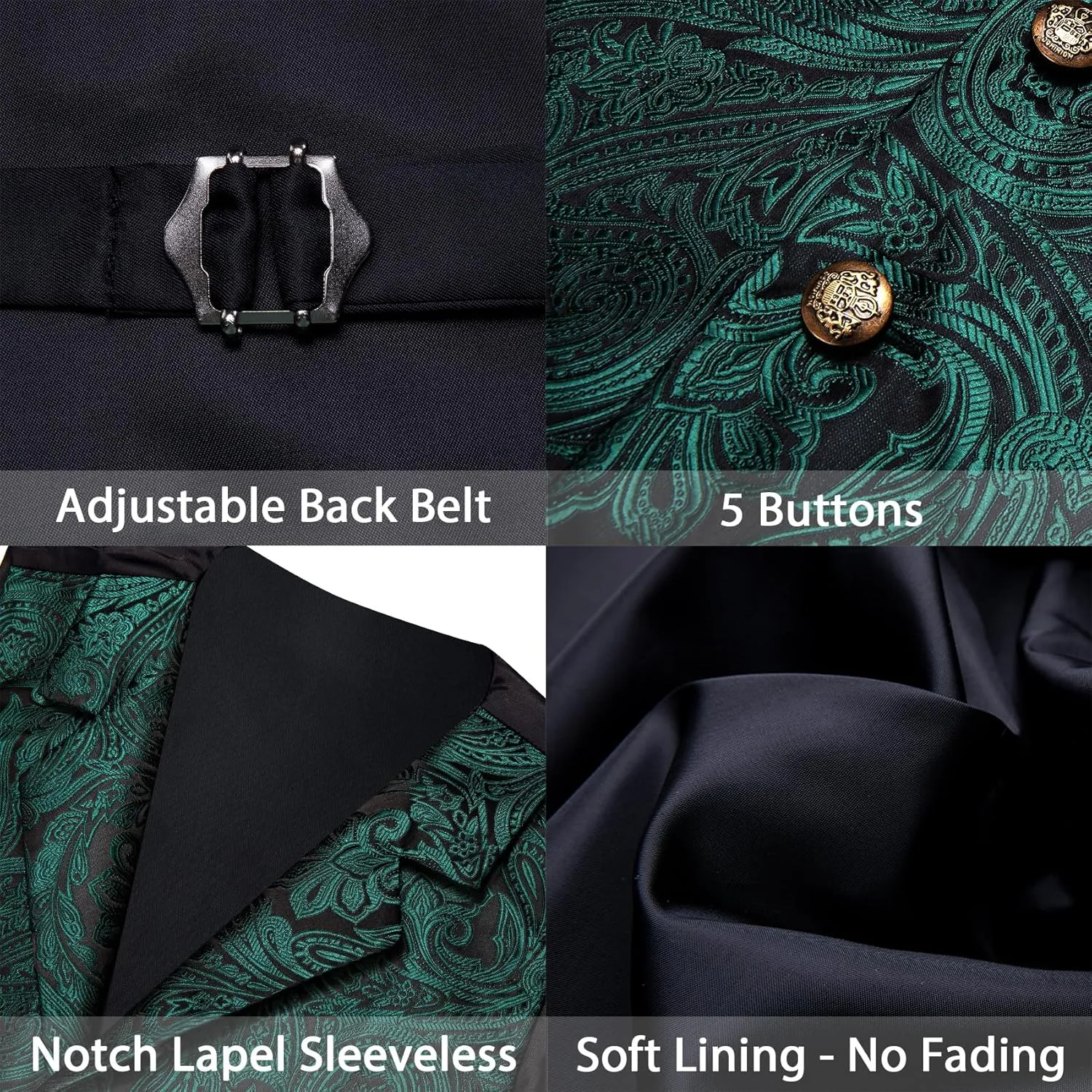 Barry.Wang Mens Silk Lapel/Shawl Collar Vest Tie Sleeve Holder Set Formal/Casual Paisley Vests Wedding Tuxedo Waistcoat