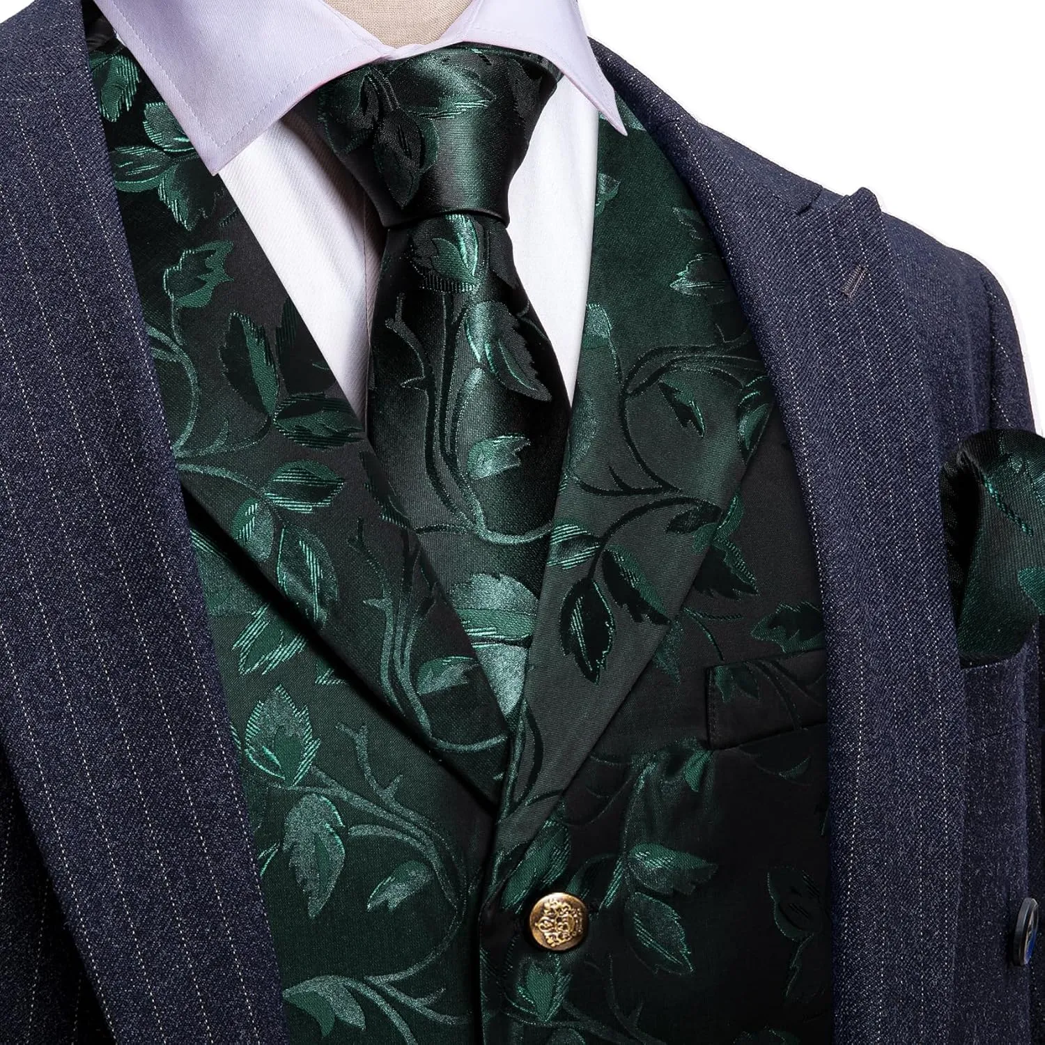 Barry.Wang Mens Silk Lapel/Shawl Collar Vest Tie Sleeve Holder Set Formal/Casual Paisley Vests Wedding Tuxedo Waistcoat