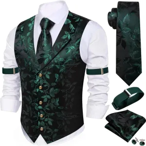 Barry.Wang Mens Silk Lapel/Shawl Collar Vest Tie Sleeve Holder Set Formal/Casual Paisley Vests Wedding Tuxedo Waistcoat