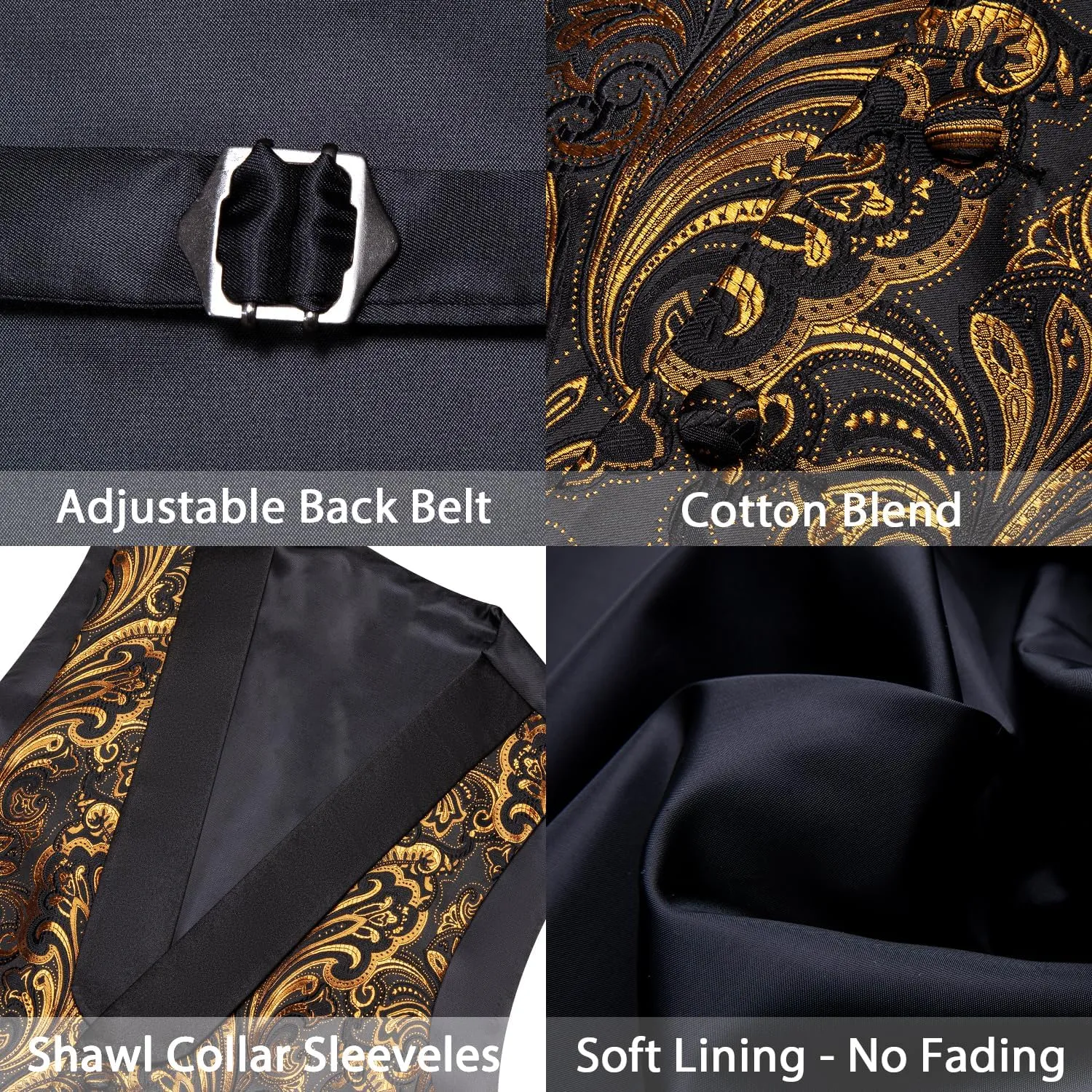 Barry.Wang Mens Silk Lapel/Shawl Collar Vest Tie Sleeve Holder Set Formal/Casual Paisley Vests Wedding Tuxedo Waistcoat