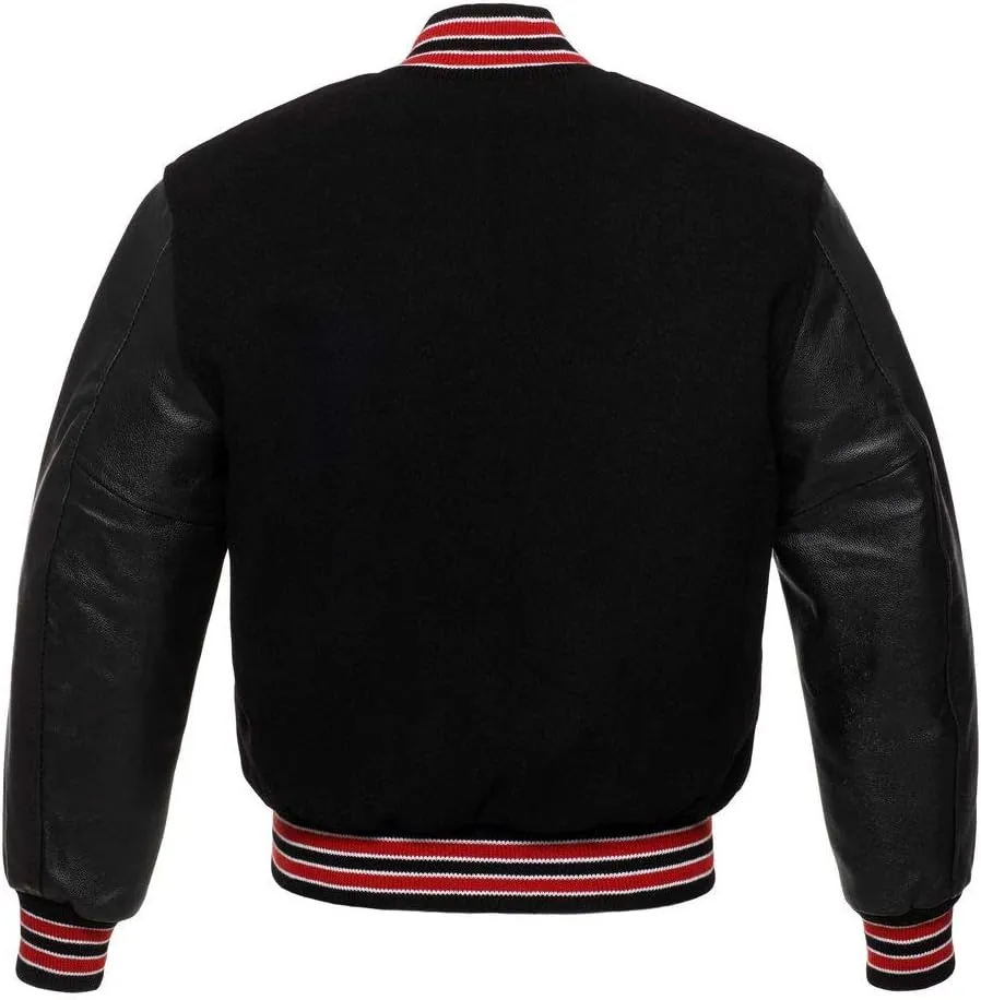 Baseball Jacket Varsity Letterman Jackets Genuine Leather Sleeves & 37 Team Colors Original Wool