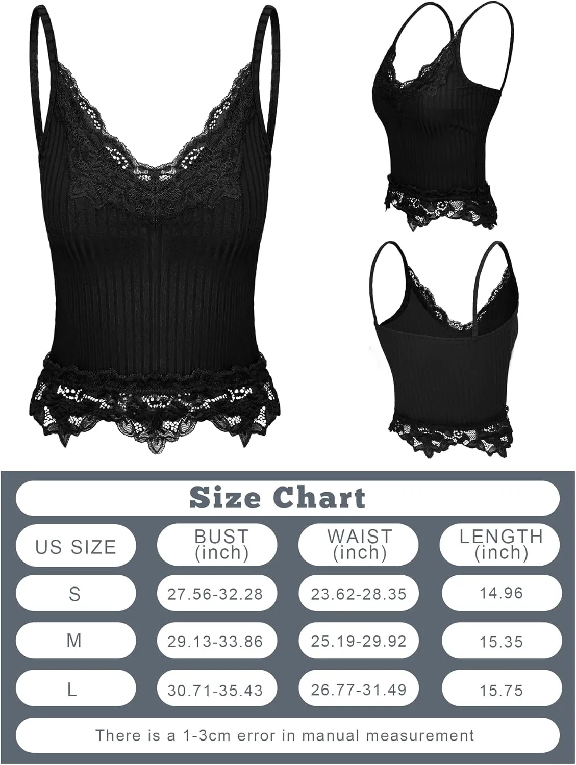 Bencailor 3 Pcs Women's Lace Tank Tops Y2k Camisole Lace Patchwork Crop Tops Grunge Style Ribbed Knitted Clothing