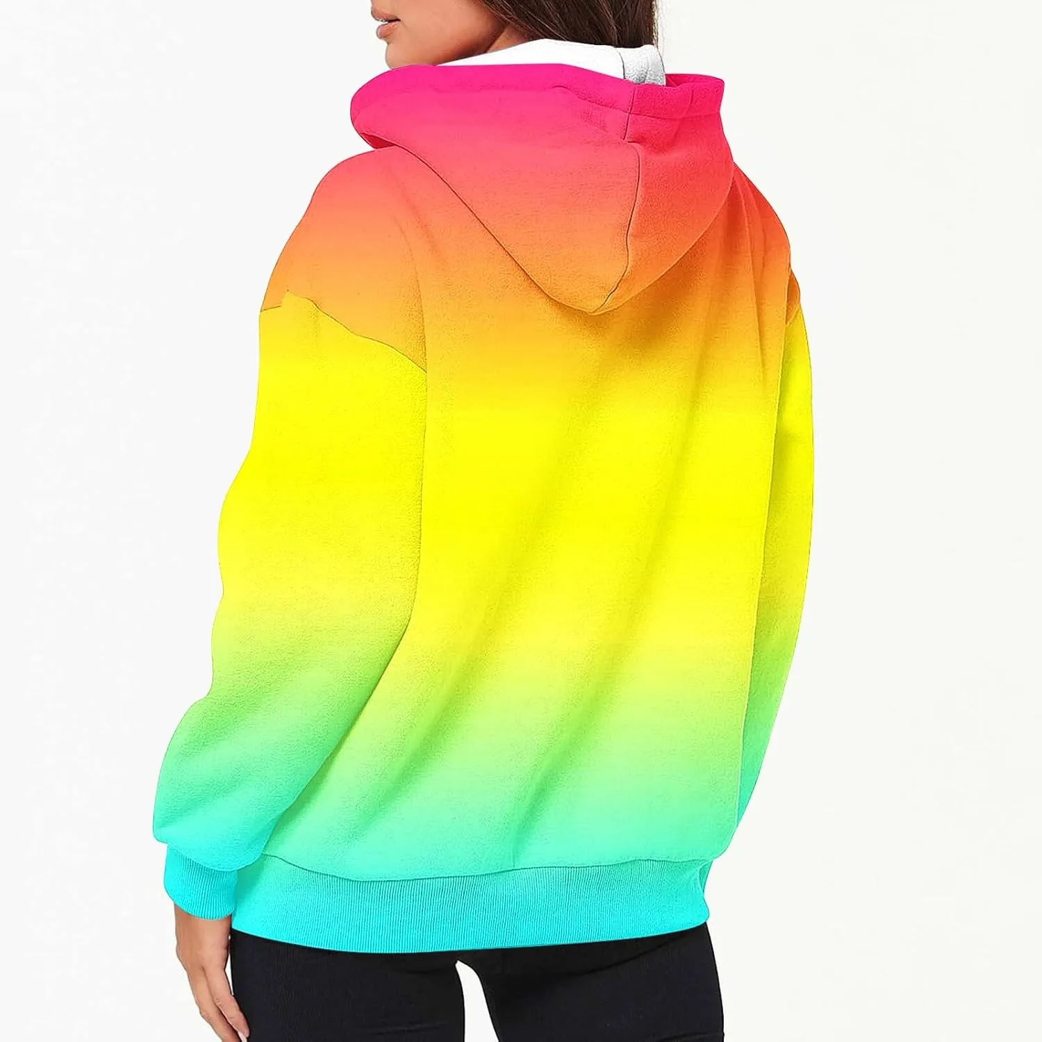 Bidobibo Zip Up Hoodie Women Gradient Color Pattern Zipper Hooded Plus Size Jacket Oversized Tunic Sweatshirt for Women