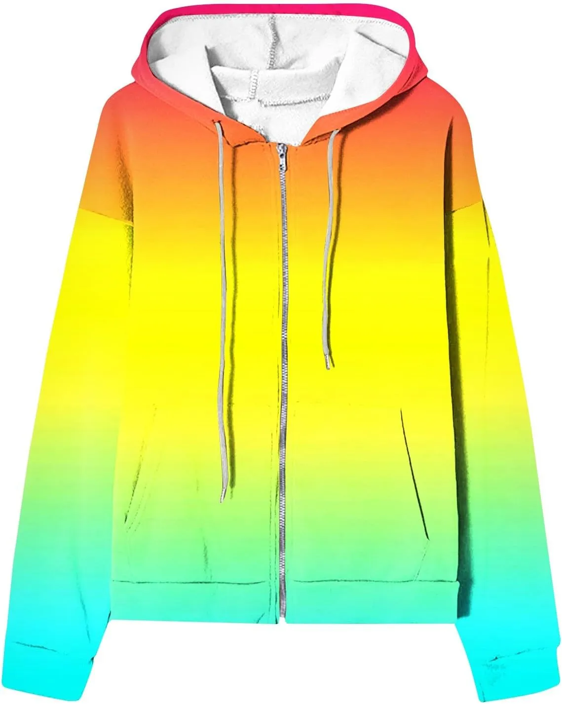 Bidobibo Zip Up Hoodie Women Gradient Color Pattern Zipper Hooded Plus Size Jacket Oversized Tunic Sweatshirt for Women