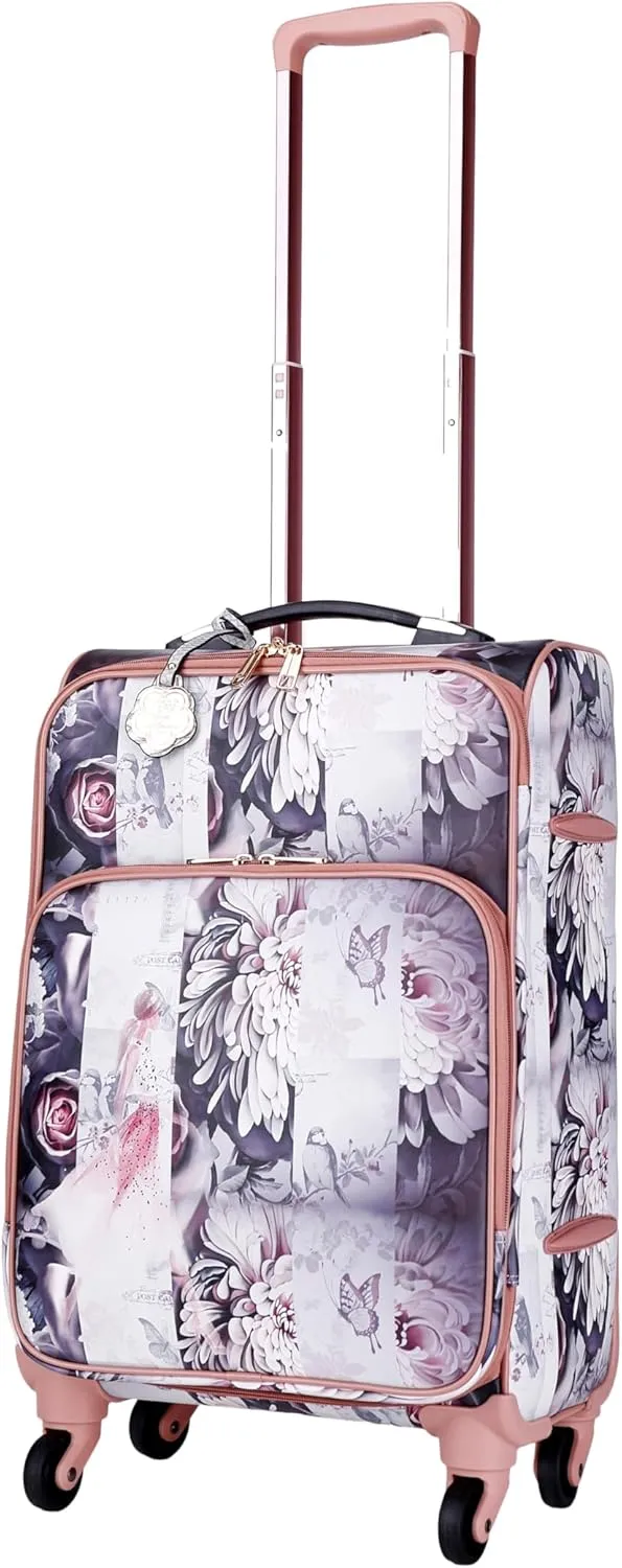 Blossomz Parisian Dreams Expandable Spinner Wheel Luggage with Floral & Ballerina Print Suitcase (Grey)