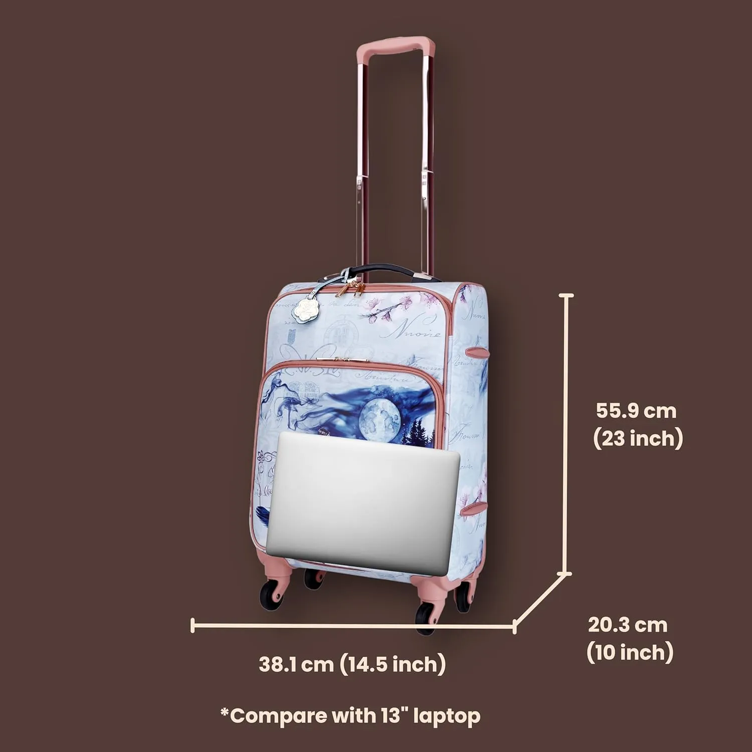 Blossomz Parisian Dreams Expandable Spinner Wheel Luggage with Floral & Ballerina Print Suitcase (Grey)