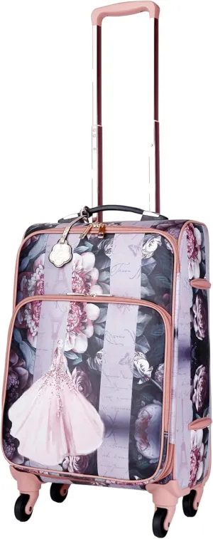 Blossomz Parisian Dreams Expandable Spinner Wheel Luggage with Floral & Ballerina Print Suitcase (Light Gold)