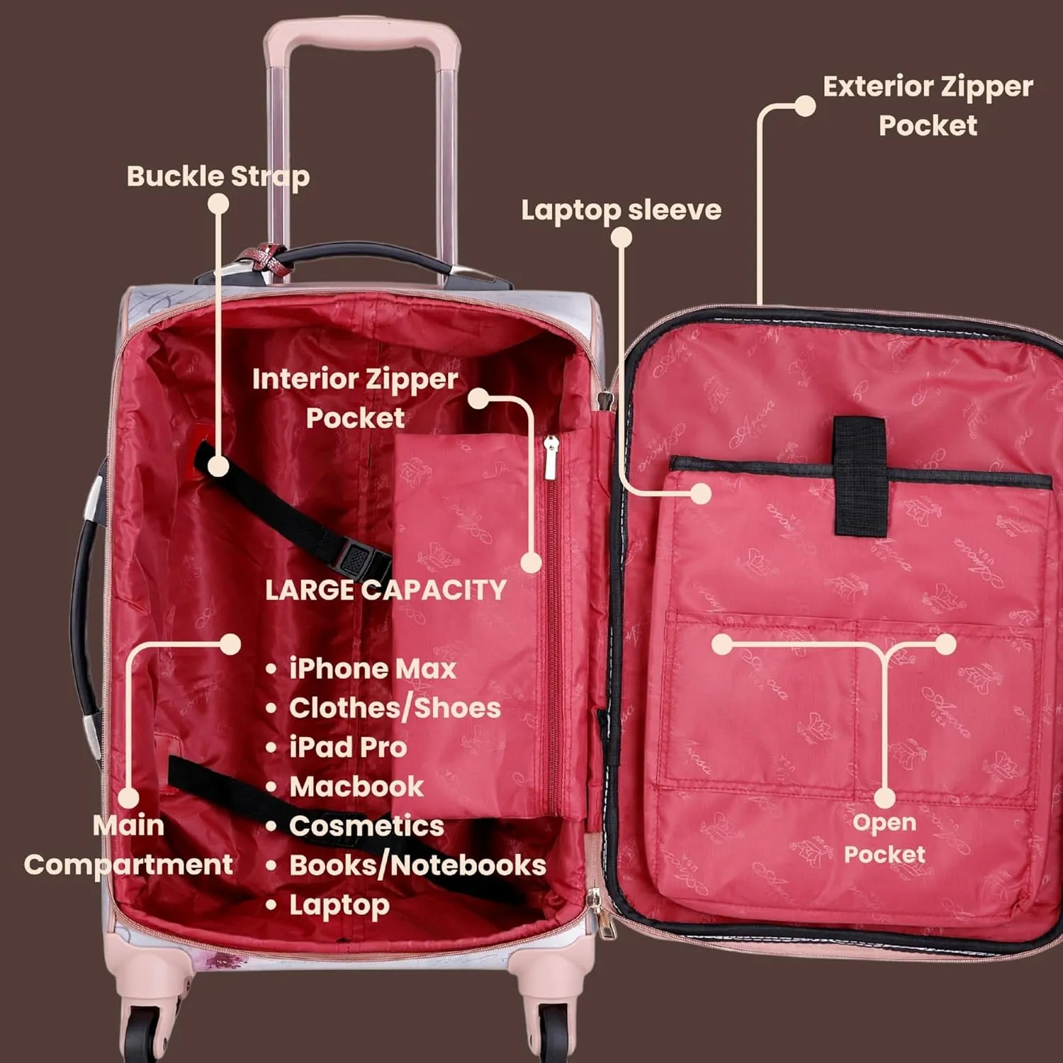 Blossomz Parisian Dreams Expandable Spinner Wheel Luggage with Floral & Ballerina Print Suitcase (Royal Blue)