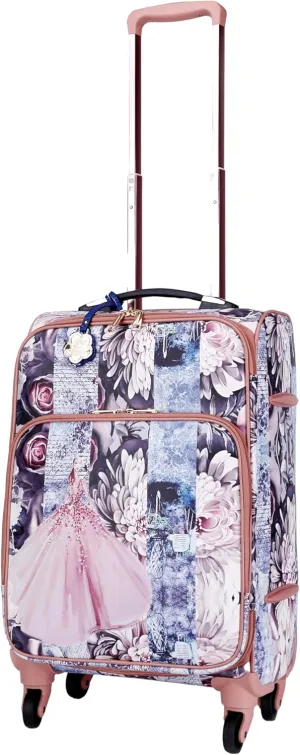 Blossomz Parisian Dreams Expandable Spinner Wheel Luggage with Floral & Ballerina Print Suitcase (Royal Blue)