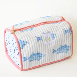 Blue Fish Quilted Cosmetic Pouch by Sara Fitz
