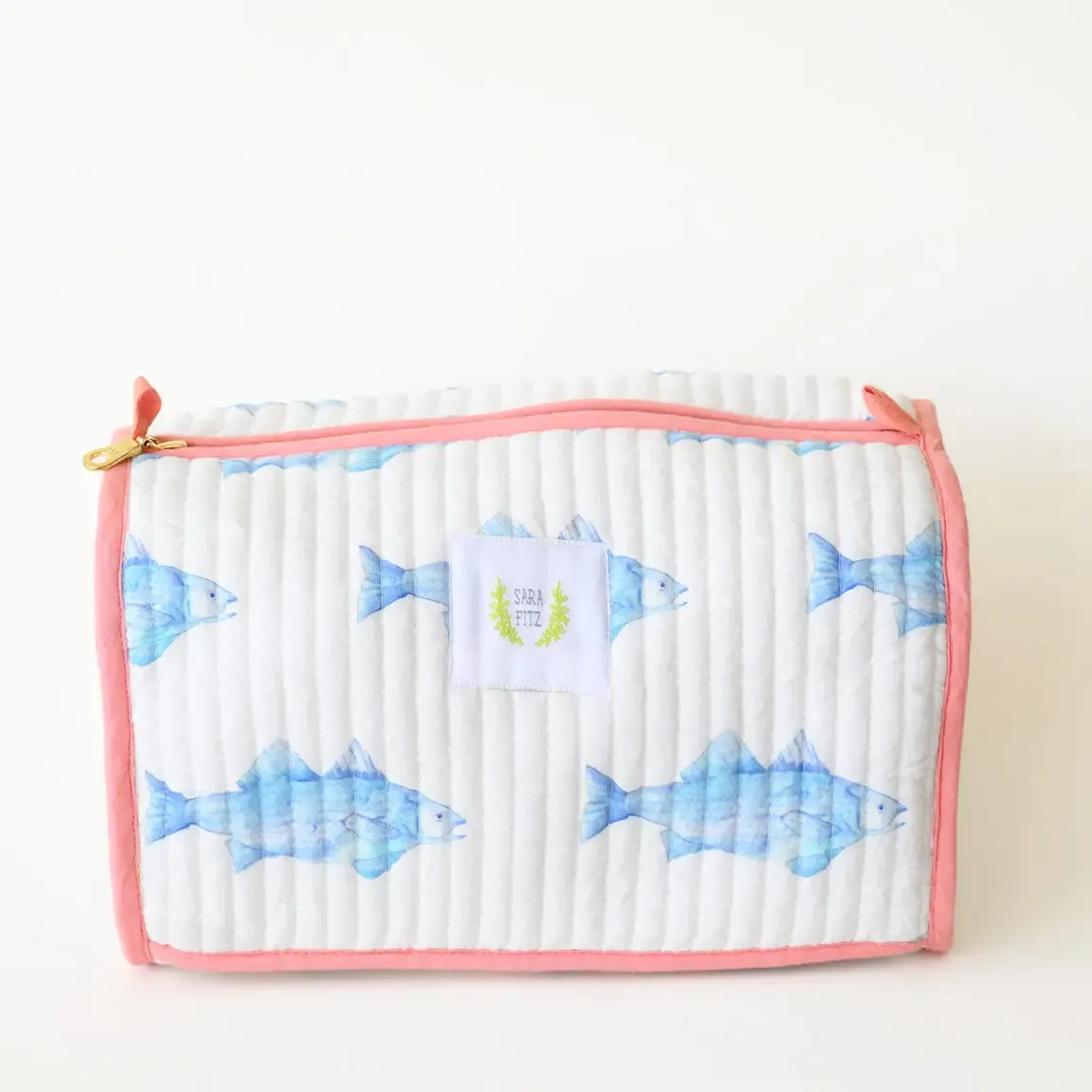 Blue Fish Quilted Cosmetic Pouch by Sara Fitz