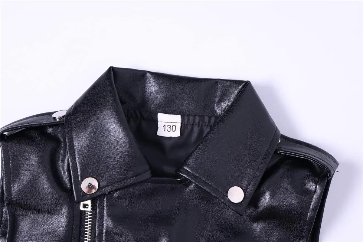 Boys Girls Faux leather Vest Jacket Kids Motorcycle Vests Joker Dress Coat 3-12Years