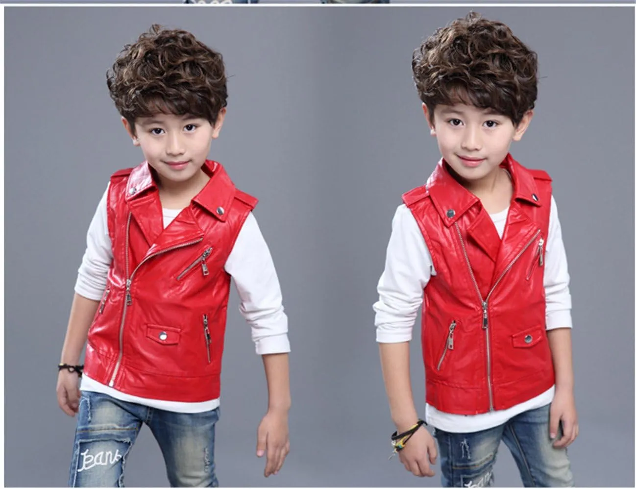 Boys Girls Faux leather Vest Jacket Kids Motorcycle Vests Joker Dress Coat 3-12Years