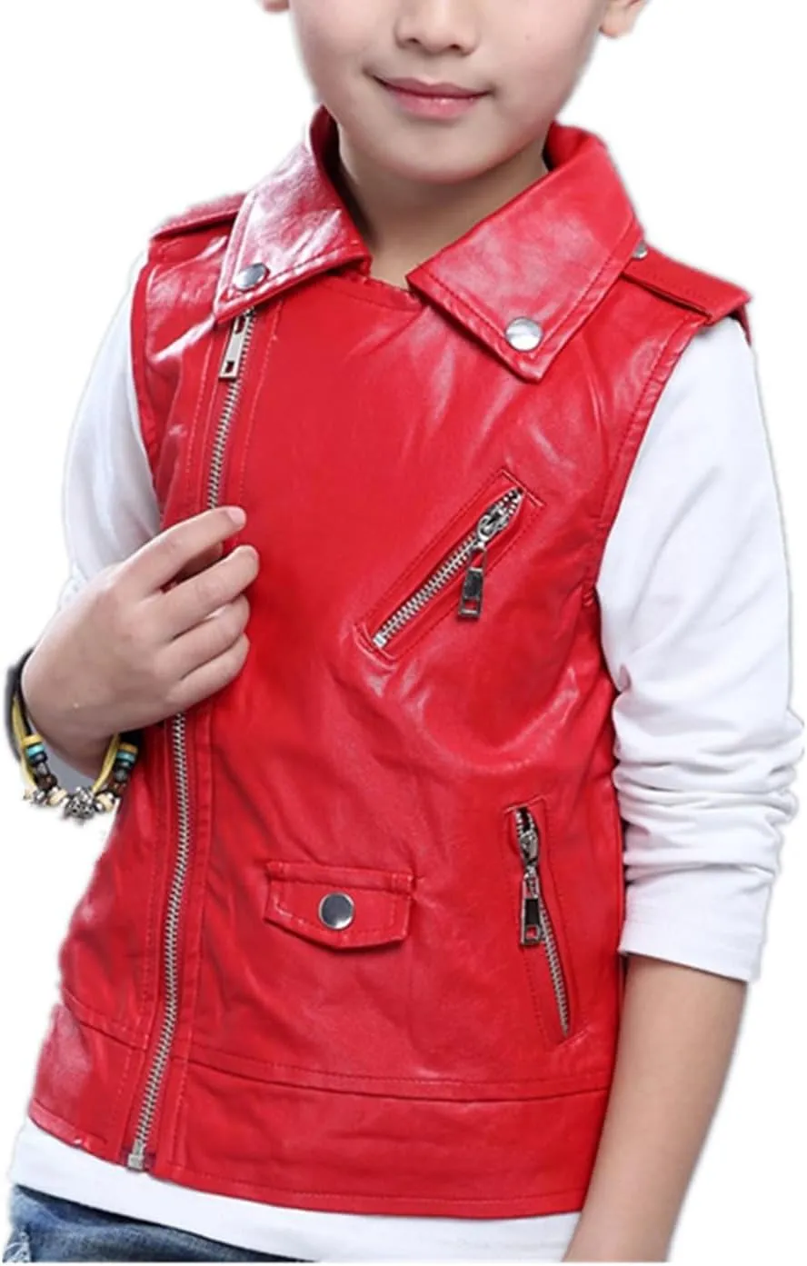 Boys Girls Faux leather Vest Jacket Kids Motorcycle Vests Joker Dress Coat 3-12Years