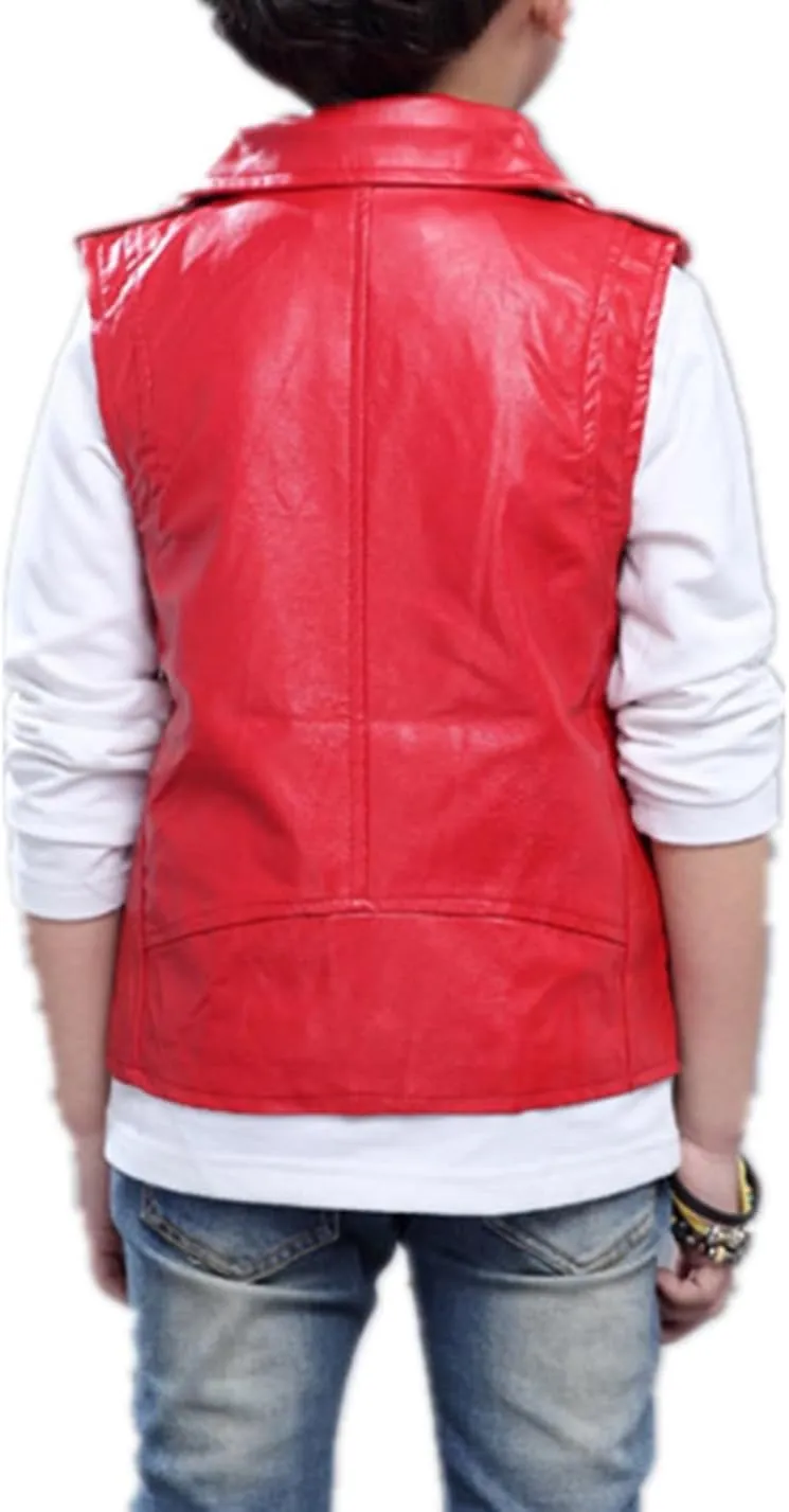 Boys Girls Faux leather Vest Jacket Kids Motorcycle Vests Joker Dress Coat 3-12Years