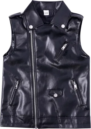 Boys Girls Faux leather Vest Jacket Kids Motorcycle Vests Joker Dress Coat 3-12Years