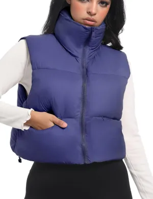 Buauty Cropped Puffer Vest Women 2025 Winter Puffy Vest with Pockets Lightweight Stand Collar Zip Up Sleeveless Jacket