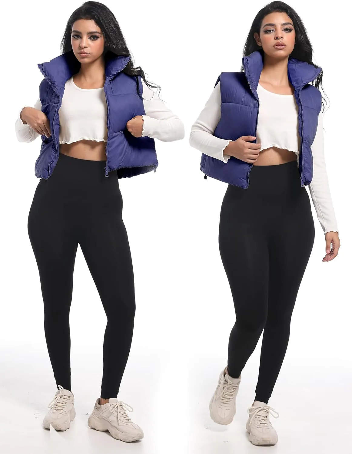 Buauty Cropped Puffer Vest Women 2025 Winter Puffy Vest with Pockets Lightweight Stand Collar Zip Up Sleeveless Jacket