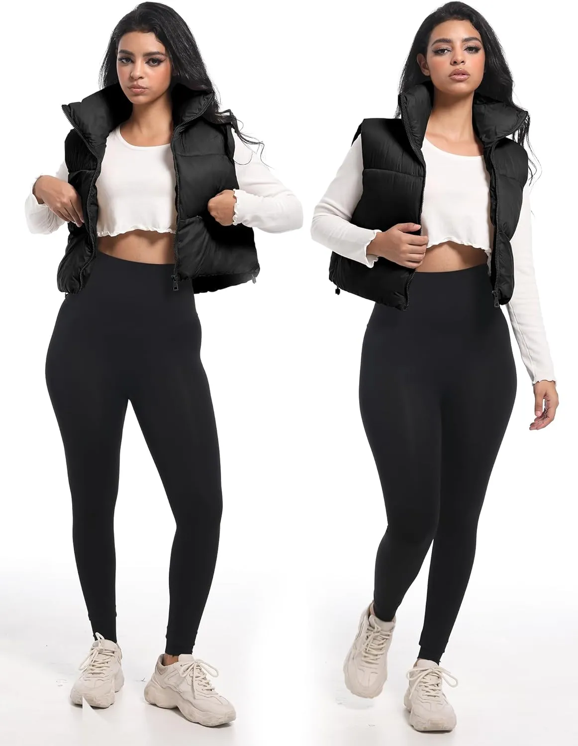 Buauty Cropped Puffer Vest Women 2025 Winter Puffy Vest with Pockets Lightweight Stand Collar Zip Up Sleeveless Jacket