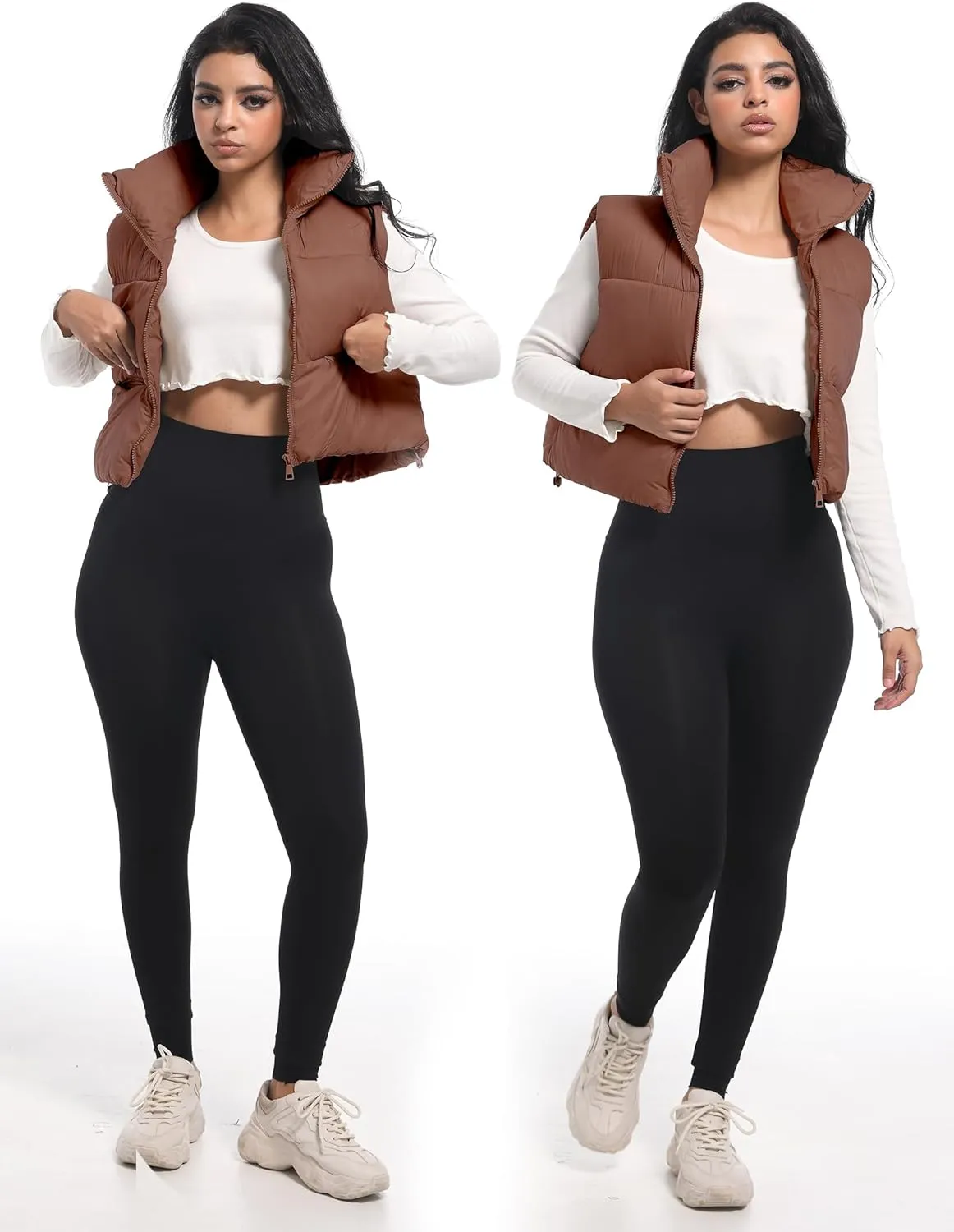 Buauty Cropped Puffer Vest Women 2025 Winter Puffy Vest with Pockets Lightweight Stand Collar Zip Up Sleeveless Jacket