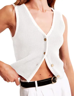 Button Up Sweater Vest for Women 2024 V Neck Sleeveless Tank Tops Cardigan Vests