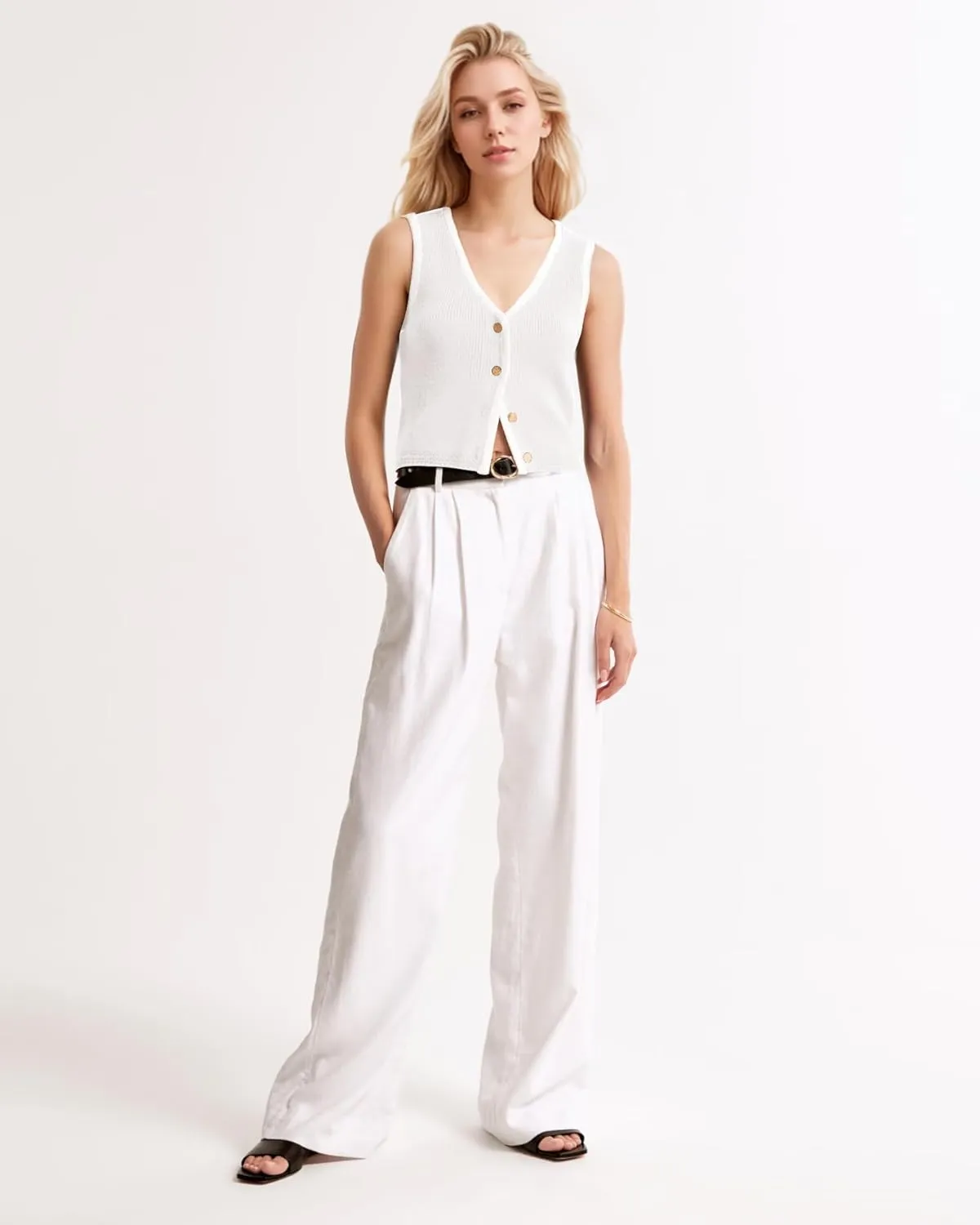 Button Up Sweater Vest for Women 2024 V Neck Sleeveless Tank Tops Cardigan Vests