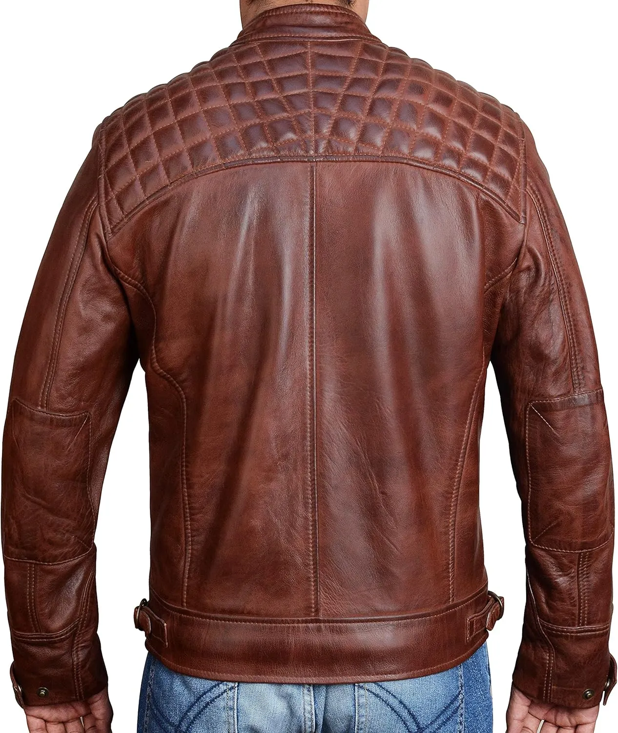 Cafe Racer Brown Leather Jacket Men - Brown Real Lambskin Leather Biker Jacket