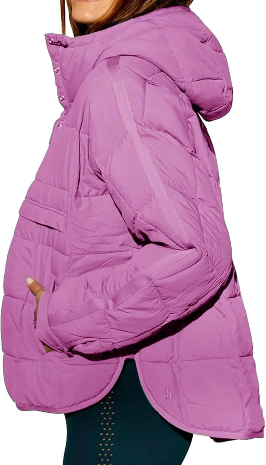 Canbebig Lightweight Puffer Jacket Women Quilted Pullover Puffer Jacket Packable Down Coat Oversized Hoodies Warm Winter Coat