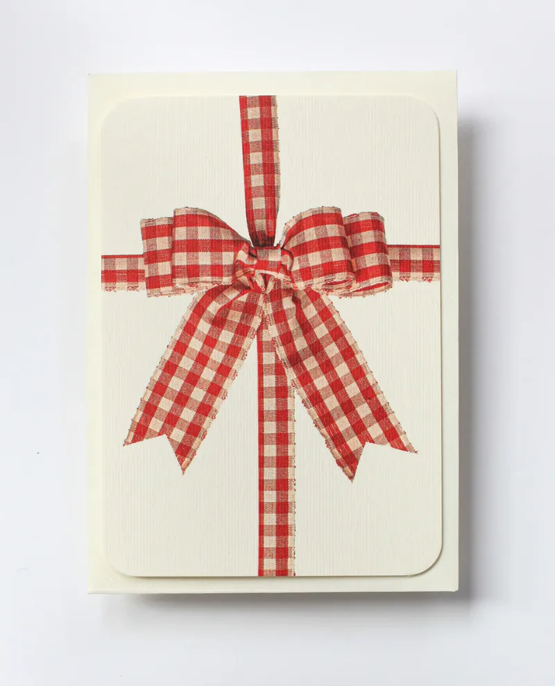 Canonbury Press Red Gingham Bow Notecard