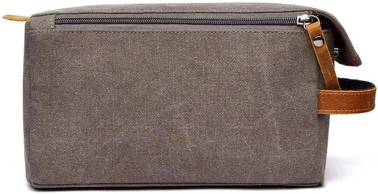 Canvas Dopp Kit Stylish Travel Essential for Men and Women Khaki Mini Pouch with Leather Zipper Perfect Grooming Gift Toiletry Bag for Shaving and Accessories Compact, Durable, and Versatile Organizer