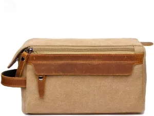 Canvas Dopp Kit Stylish Travel Essential for Men and Women Khaki Mini Pouch with Leather Zipper Perfect Grooming Gift Toiletry Bag for Shaving and Accessories Compact, Durable, and Versatile Organizer