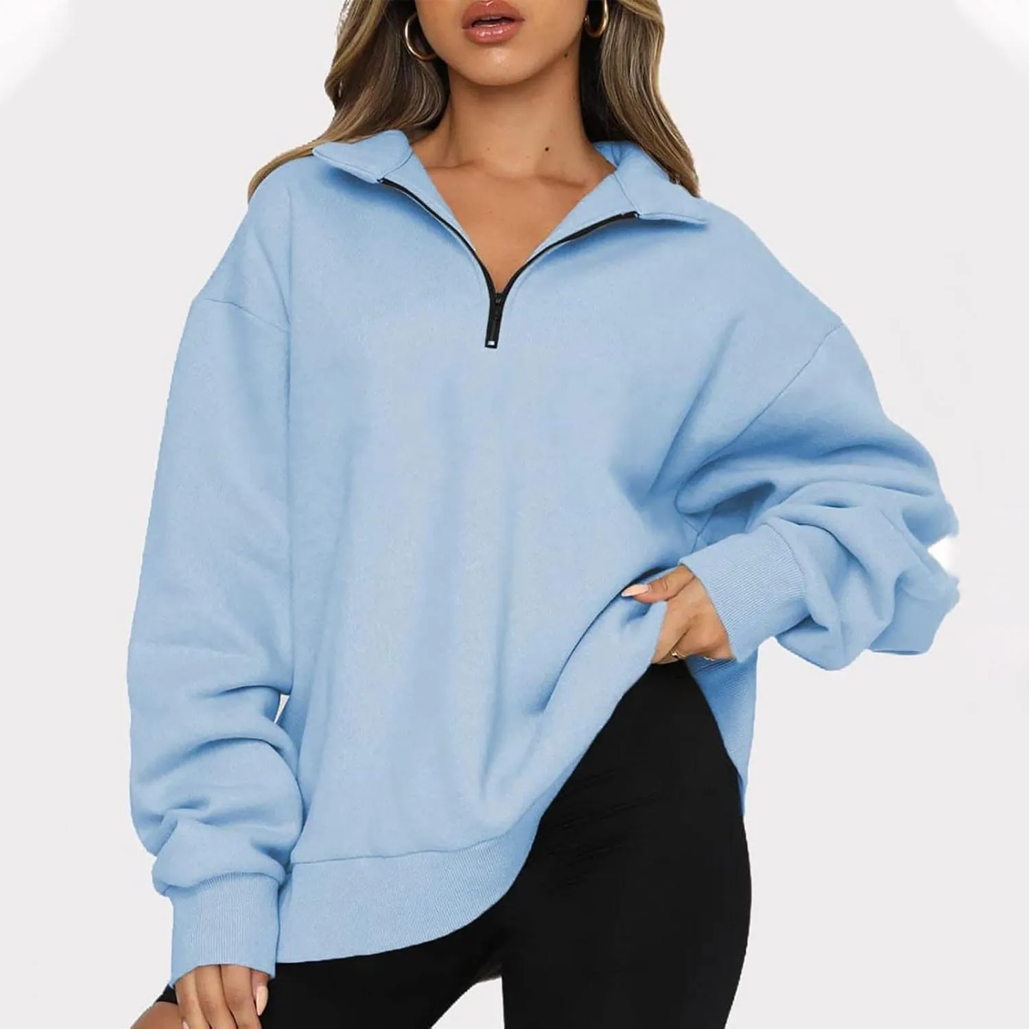 Ceboyel Women Half Zip Sweatshirt Oversized Long Sleeve Pullover Tops Trendy Hoodie Sweaters Teen Girls Fall Y2K Clothes 2023