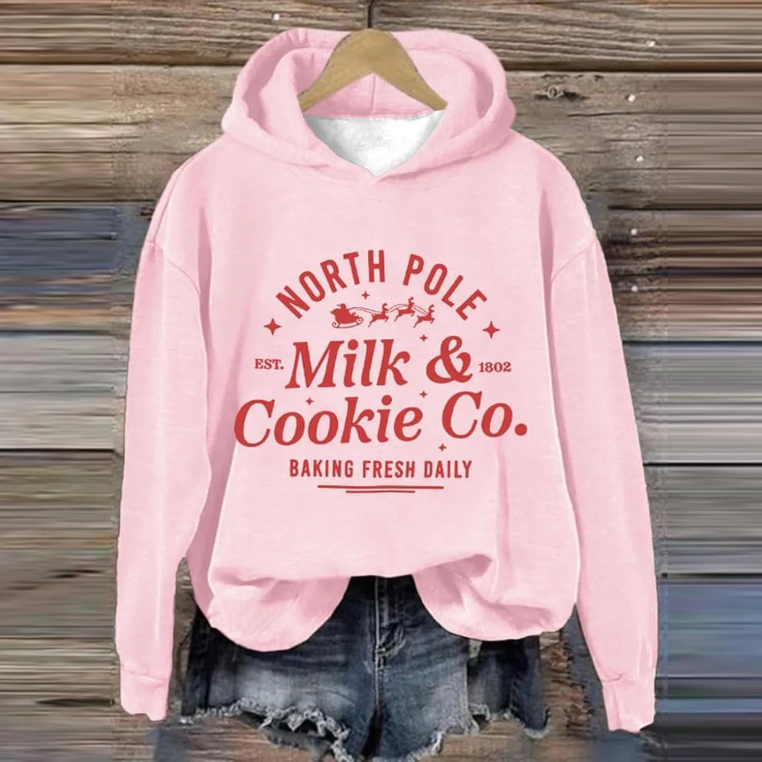 Christams Sweatshirt for Women Long Sleeve Letter Graphic Print Sweatshirts Y2K Oversized Hoodie with Pocket