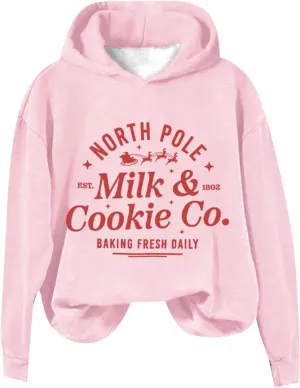 Christams Sweatshirt for Women Long Sleeve Letter Graphic Print Sweatshirts Y2K Oversized Hoodie with Pocket