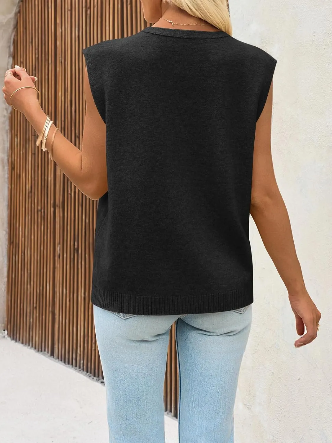 Cicy Bell Womens V Neck Sweater Vest Casual Button Down Knit Vest Outerwear Sleeveless Trendy Cardigans