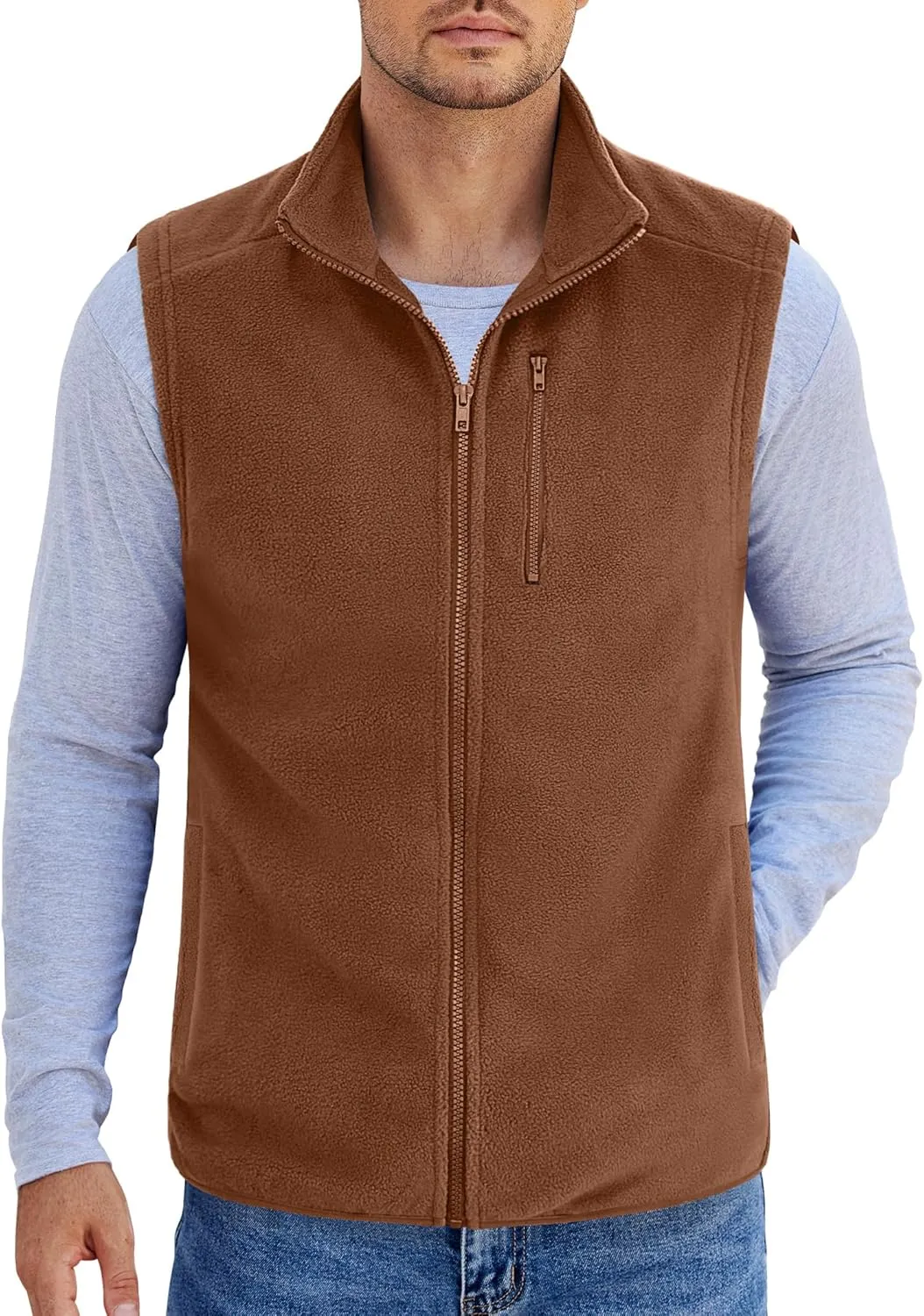 COOFANDY Men's Lightweight Fleece Vest Sleeveless Zip Up Warm Jacket Casual Outerwear Vests With Pockets