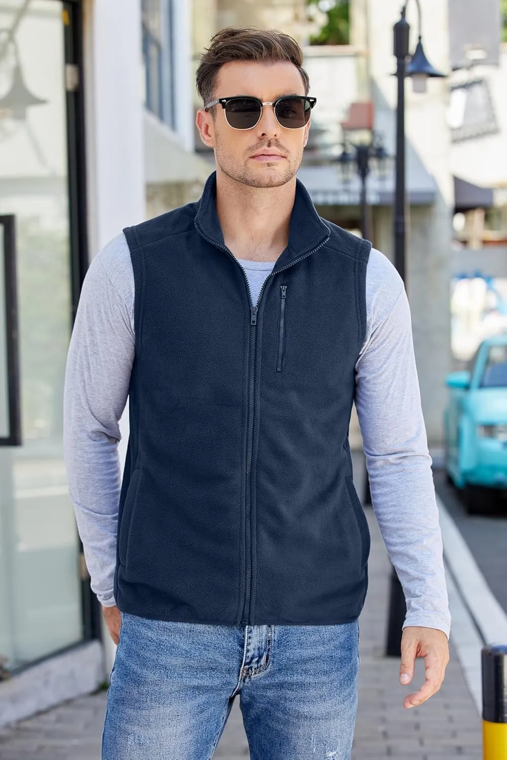 COOFANDY Men's Lightweight Fleece Vest Sleeveless Zip Up Warm Jacket Casual Outerwear Vests With Pockets