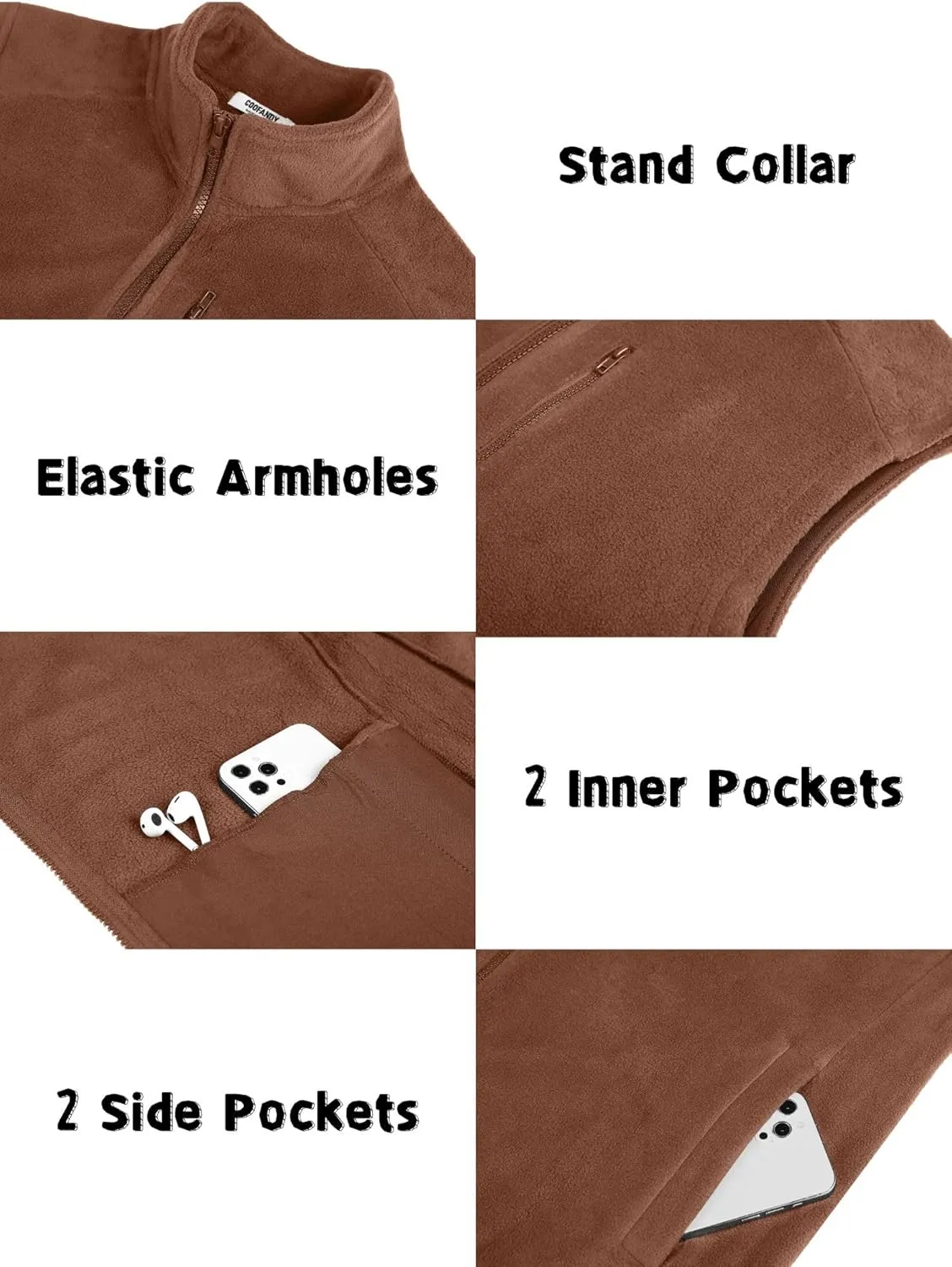 COOFANDY Men's Lightweight Fleece Vest Sleeveless Zip Up Warm Jacket Casual Outerwear Vests With Pockets