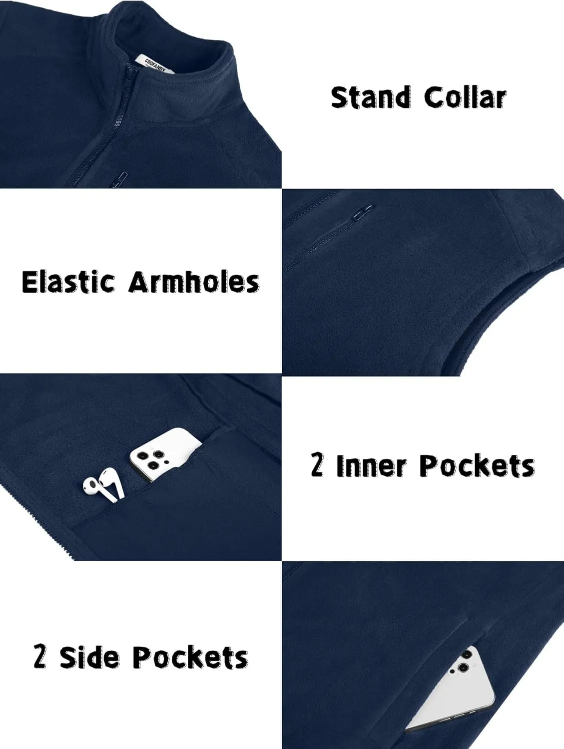 COOFANDY Men's Lightweight Fleece Vest Sleeveless Zip Up Warm Jacket Casual Outerwear Vests With Pockets