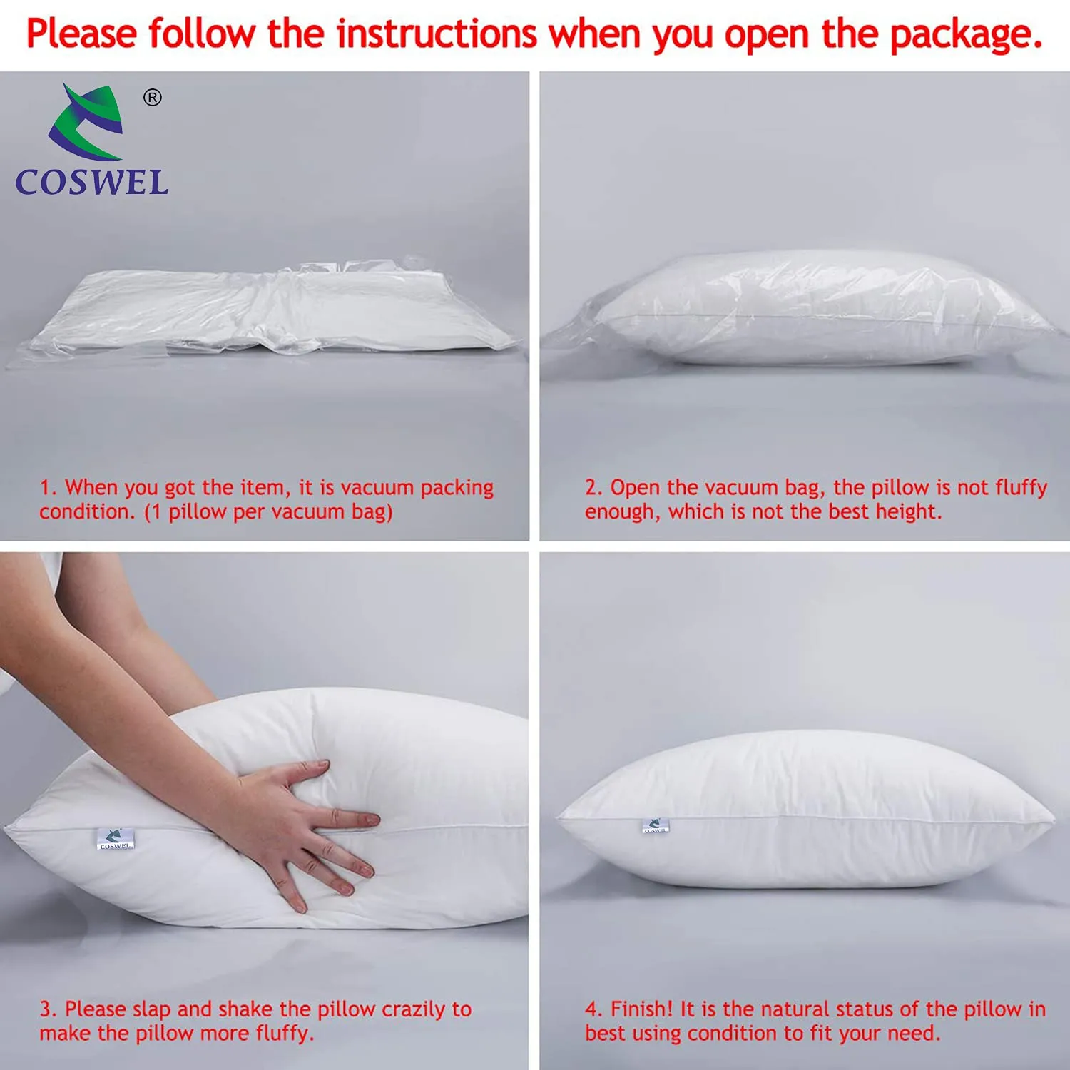 COSWEL Set of 3 Jacquard Sleeping Bed Pillow Soft Comfortable Washable Insert (17x27 inch, White)