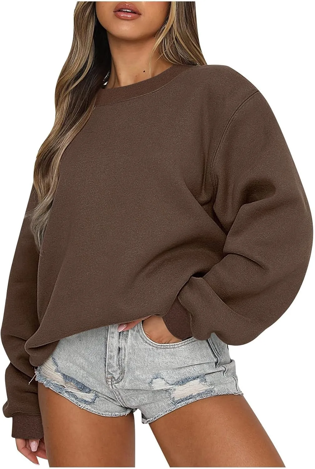 Crewneck Sweatshirts Women Long Sleeve Fleece Pullover Tops Cute Hoodies For Teen Girls Sweaters Solid Fall Outfits