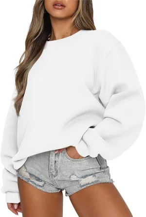 Crewneck Sweatshirts Women Long Sleeve Fleece Pullover Tops Cute Hoodies For Teen Girls Sweaters Solid Fall Outfits