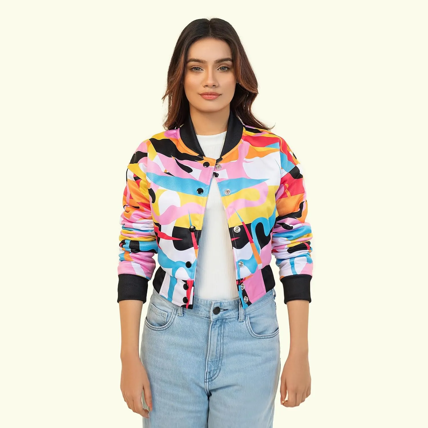 Cropped Jacket Varsity Letterman Crop Jackets for Women Wool Body Leather Sleeves Full Wool/Leather/Sublimated Jacket