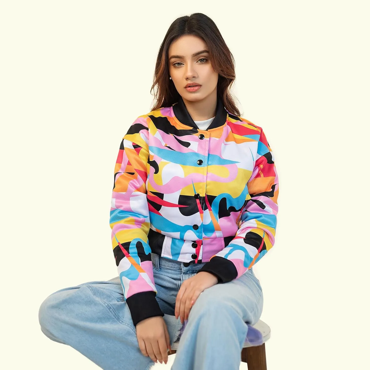 Cropped Jacket Varsity Letterman Crop Jackets for Women Wool Body Leather Sleeves Full Wool/Leather/Sublimated Jacket